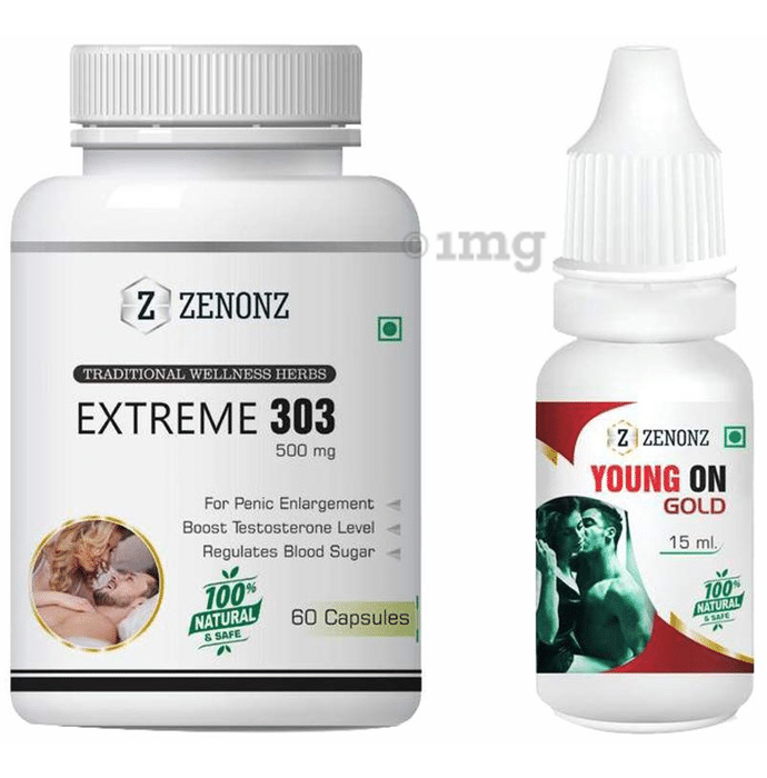 Zenonz Combo Pack of Extreme 303, 60 Capsules & Young On Gold 15ml