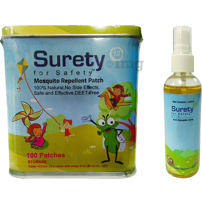 Surety for Safety Combo Pack of 100 Mosquito Repellent Patch and Anti Mosquito Spray 100ml