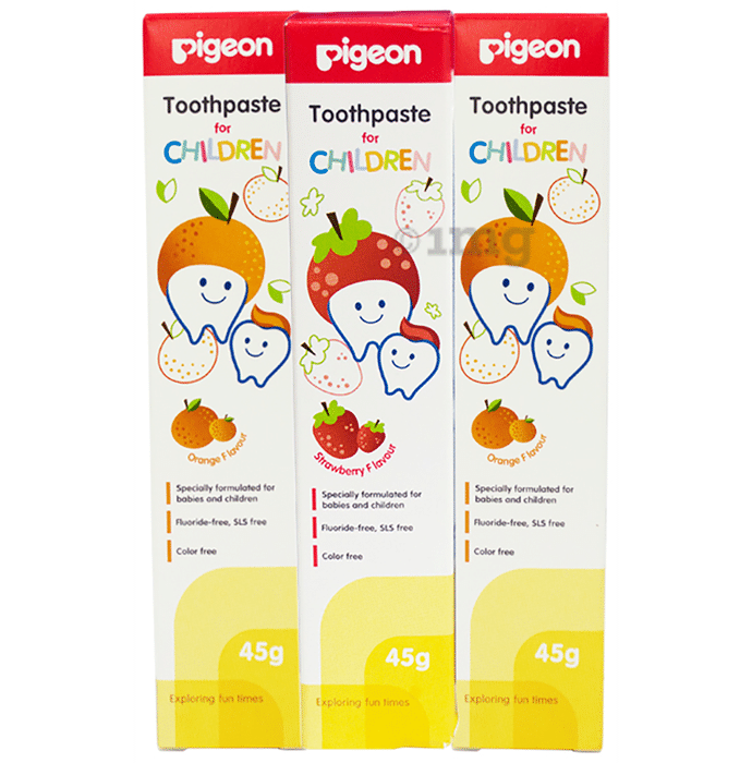 Pigeon Combo Pack of Children Toothpaste Strawberry 45gm (1Pc) & Orange 45gm (2Pc)