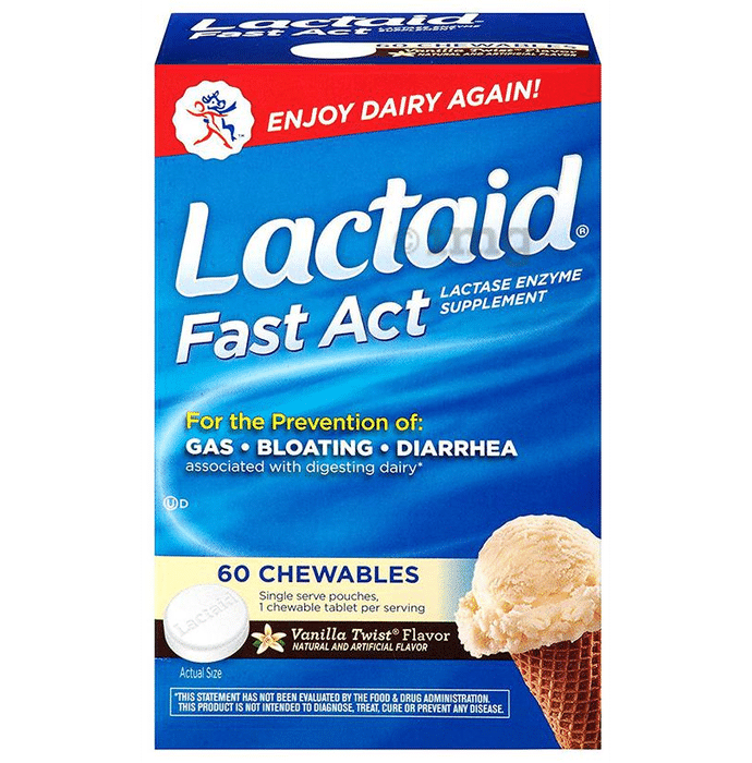 Lactaid Fast Act Lactase Enzyme Chewable Tablet Vanilla Twist