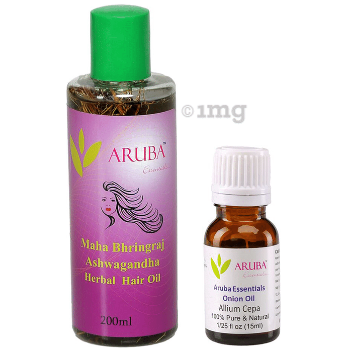 Aruba Essentials Combo Pack of  Maha Bhringraj - Ashwagandha & Onion Herbal Hair OiI