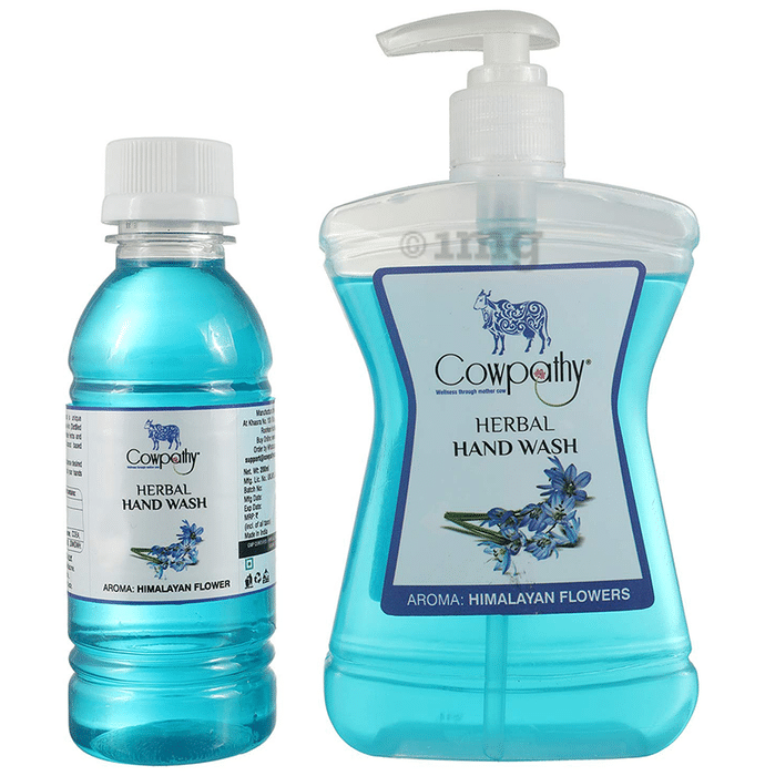 Cowpathy Combo Pack of Herbal Hand Wash Bottle 250ml with Refill 200ml Himalayan Flowers