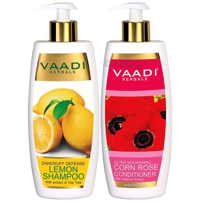 Vaadi Herbals Dandruff Defense Lemon Shampoo + Corn Rose Conditioner (350ml Each)