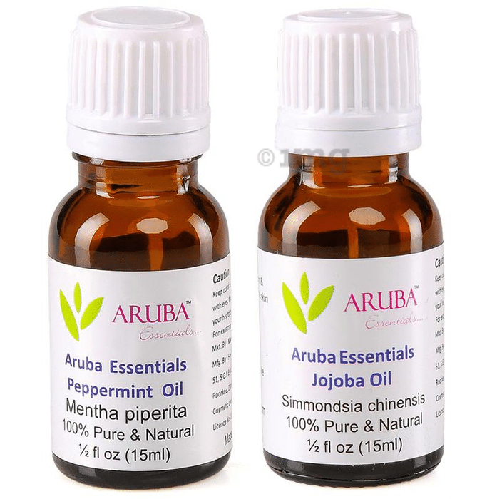 Aruba Essentials Combo Pack of Peppermint Oil and Jojoba Oil (15ml Each)