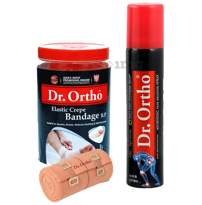 Dr Ortho Combo Pack of Crepe Bandage (8X4) & Pain Relief Spray 75ml