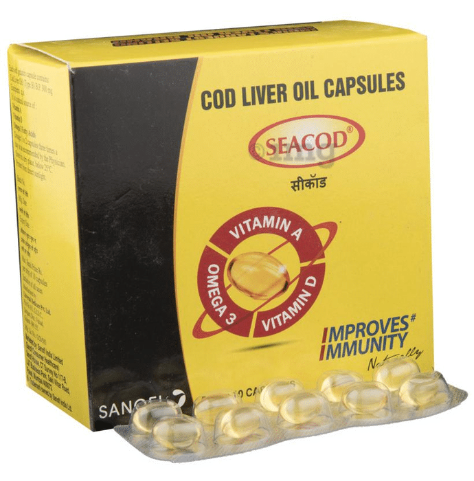 Seacod Cod Fish Liver Oil Softgel Capsules With Natural Omega 3, Natural EPA & DHA |Vitamin D & A | For Immune Health, Healthy Heart, Brain, Eyes, Joints & Muscles
