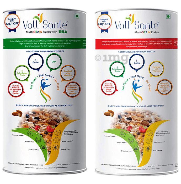 Voll Sante Combo Pack of Multi-Grain Flakes (425gm) and Multi-Grain Flakes with DHA (325gm)