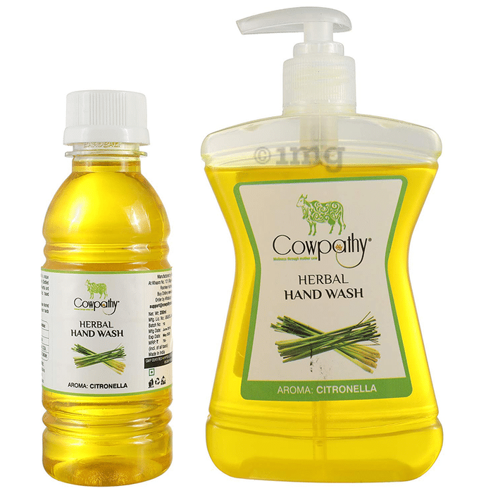 Cowpathy Combo Pack of Herbal Hand Wash Bottle 250ml with Refill 200ml Citronella