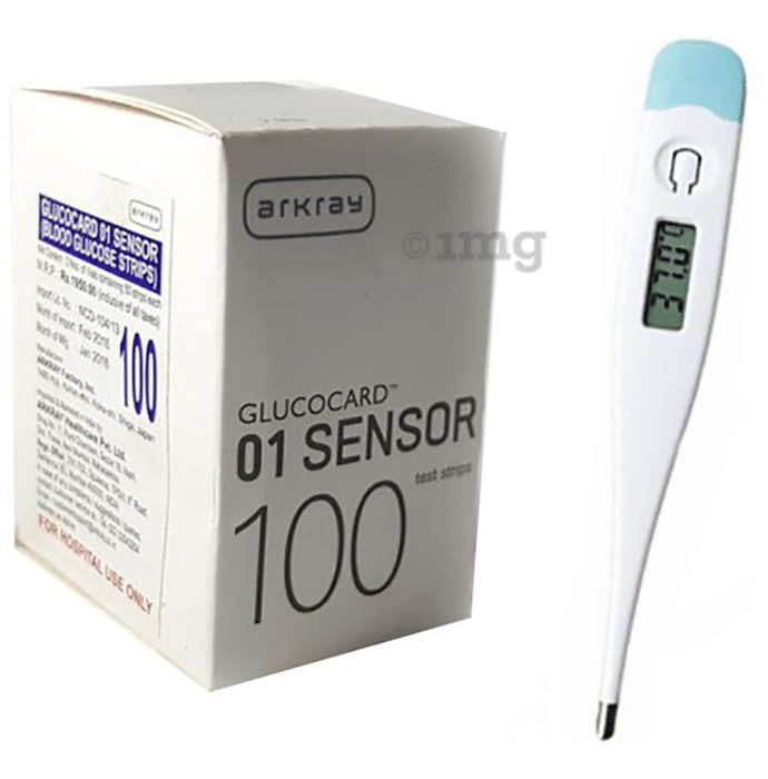 Arkray Combo Pack of Glucocard 01 Sensor Test Strips 100 and Thermometer