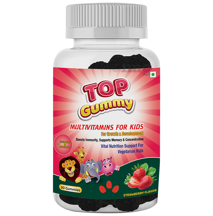 HealthVit Top Gummy Multivitamins for Kids' Immunity, Memory, Concentration, Growth & Development | Flavour Strawberry