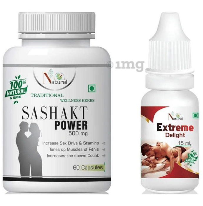 Natural Combo Pack of Sashakt Power 500mg, 60 Capsules &  Extreme Delight 15ml