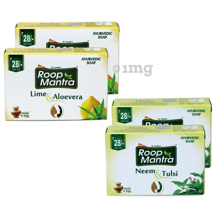 Roop Mantra  Combo Pack of 2 Lime & Aloevera Soap 100gm & 2 Neem & Tulsi Soap 100gm