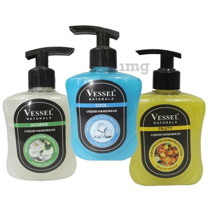 Vessel Combo Pack of Naturals Liquid Handwash Fruity, Cool & Jasmine (250ml Each)