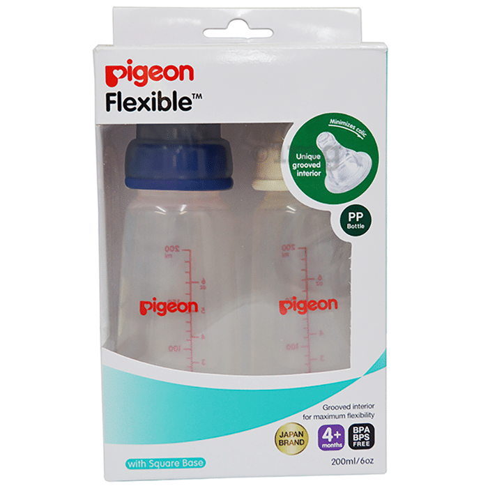 Pigeon Peristaltic Standard Neck Nursing Bottle Twin Pack Kpp with M-Type Nipple Medium Blue and White