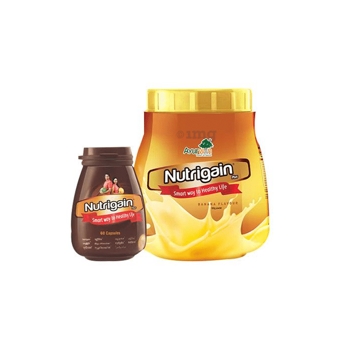 Ayurwin Combo Pack of Nutrigain Plus 60 Capsule & Nutrigain Plus Powder 500gm Banana Flavour