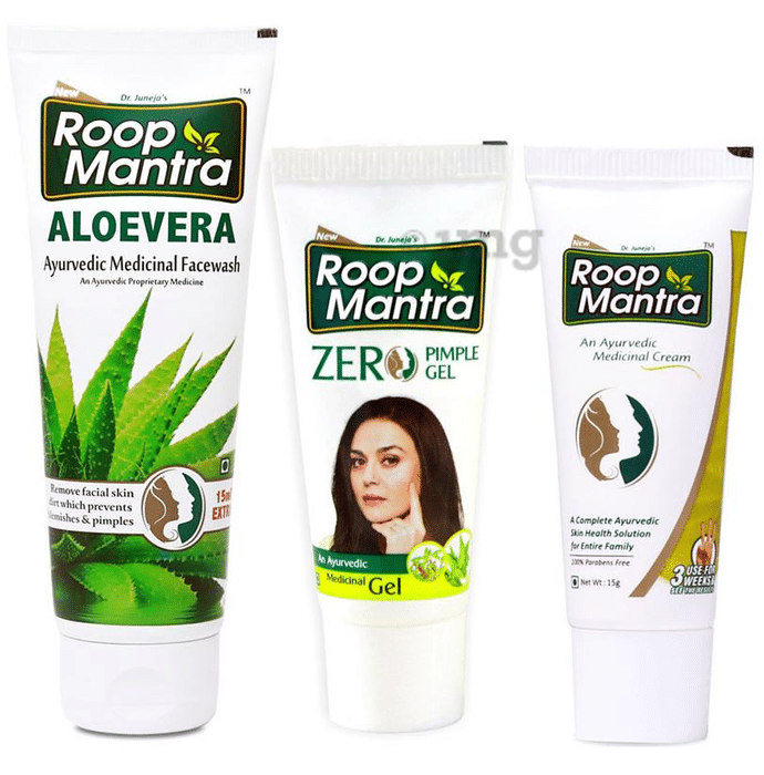 Roop Mantra  Combo Pack of Aloevera Face Wash 115ml, Zero Pimple Gel 15gm & Face Cream 15gm