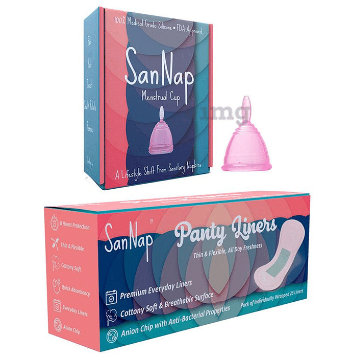 SanNap Combo Pack of 25 Panty Liners & Menstrual Cup Small