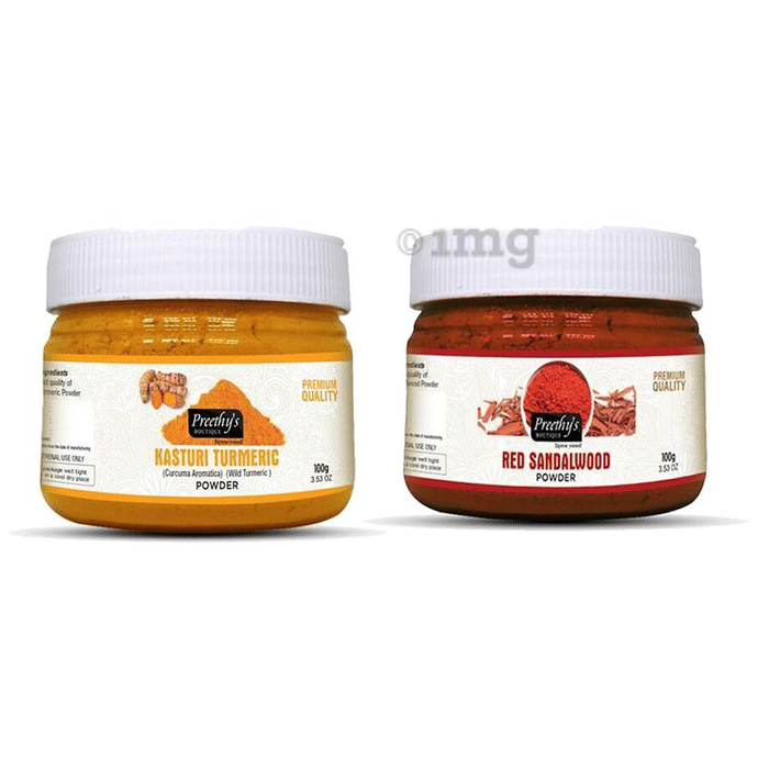 Preethy's Boutique Combo Pack of Kasturi Turmeric Powder and Red Sandalwood Powder (100gm Each)