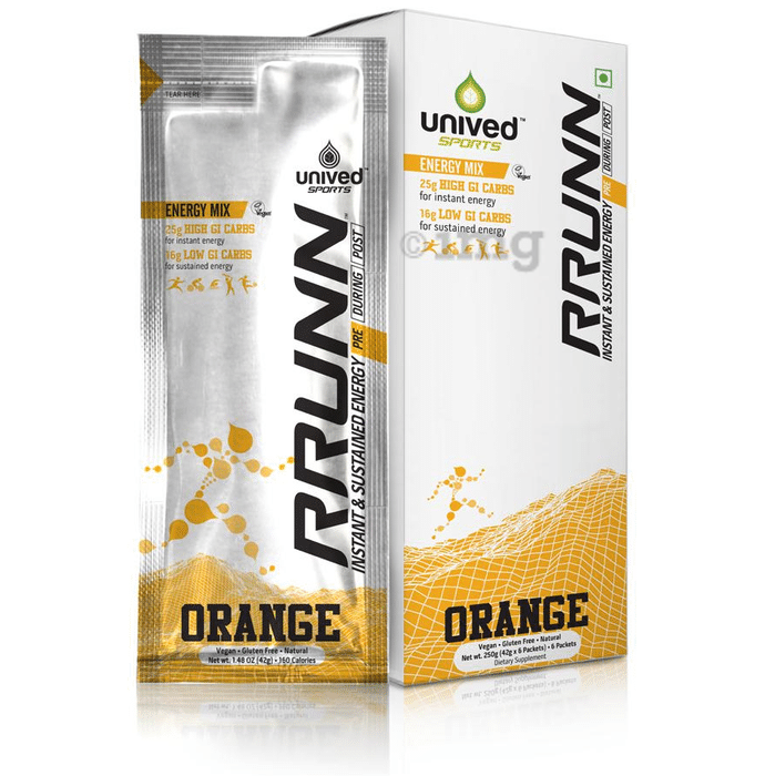 Unived Pre Energy Sports Drink Mix, Instant & Sustained Energy 48gm Orange Sachet