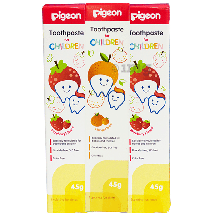 Pigeon Combo Pack of Children Toothpaste 2 Strawberry & 1 Orange (45gm Each)