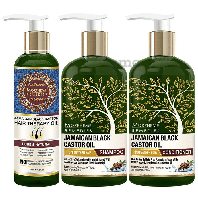 Morpheme Remedies Jamaican Black Castor Hair Therapy Oil 200ml, Hair Conditioner and Shampoo (300ml Each)