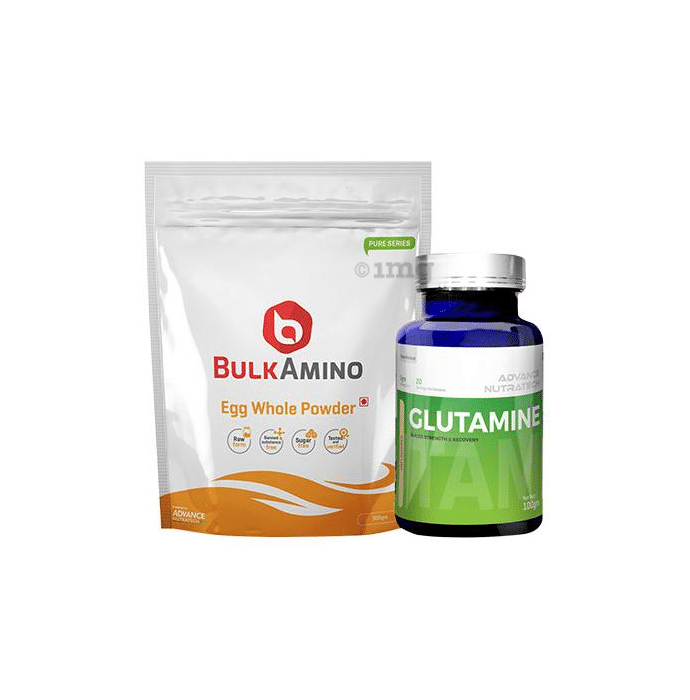 Advance Nutratech Combo Pack of BulkAmino Egg Whole Powder Unflavored 300gm and Glutamine Supplement Powder Unflavored 100gm