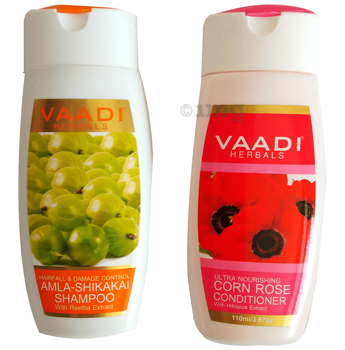 Vaadi Herbals Amla Shikakai Shampoo - Hairfall & Damage Control with Corn Rose Conditioner (110ml Each)