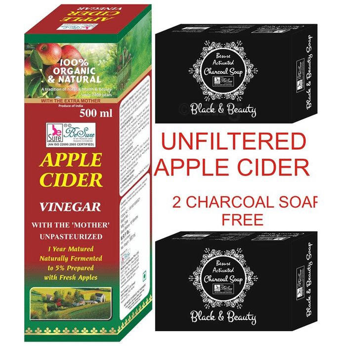BeSure Apple Cider Vinegar Unfiltered Syrup with 2 Charcoal Soap Free