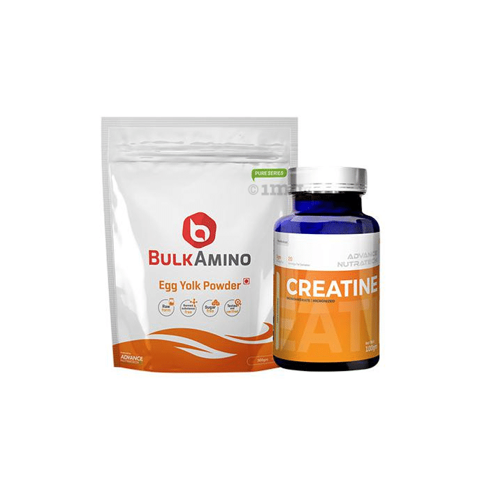 Advance Nutratech Combo of BulkAmino Egg Yolk Powder 300gm Unflavored and Creatine Monohydrate Unflavored 100gm