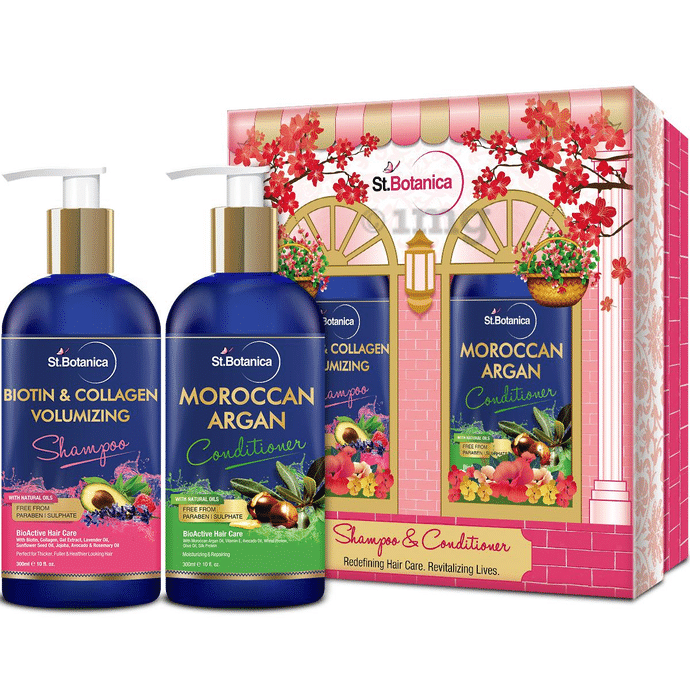St.Botanica Combo of Biotin & Collagen Volumizing Shampoo 300ml and Moroccan Argan Conditioner 300ml