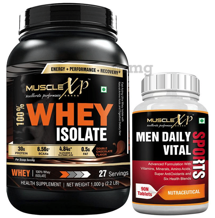 MuscleXP 100% Whey Isolate  1Kg, Double Chocolate with Men Daily Vital Sports Multivitamin 90 Tablets