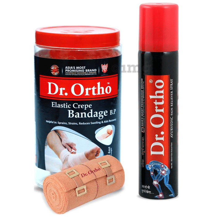 Dr Ortho Combo Pack of Crepe Bandage (10X4) & Pain Relief Spray 75ml
