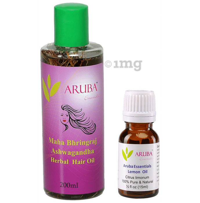 Aruba Essentials Combo Pack of Maha Bhringraj - Ashwagandha & Lemon Herbal Hair Oil