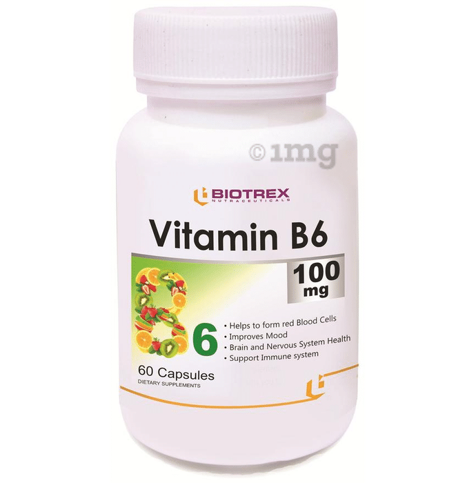 Biotrex Vitamin B6 100mg for Nervous System Support, RBC formation & Immunity | Capsule