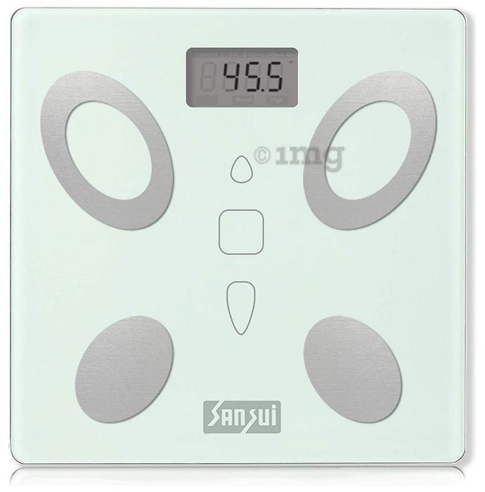 Sansui Electronics Body Fat Analyser, Human Body Weight Machine, Bathroom Weighing Scale (150kg) White