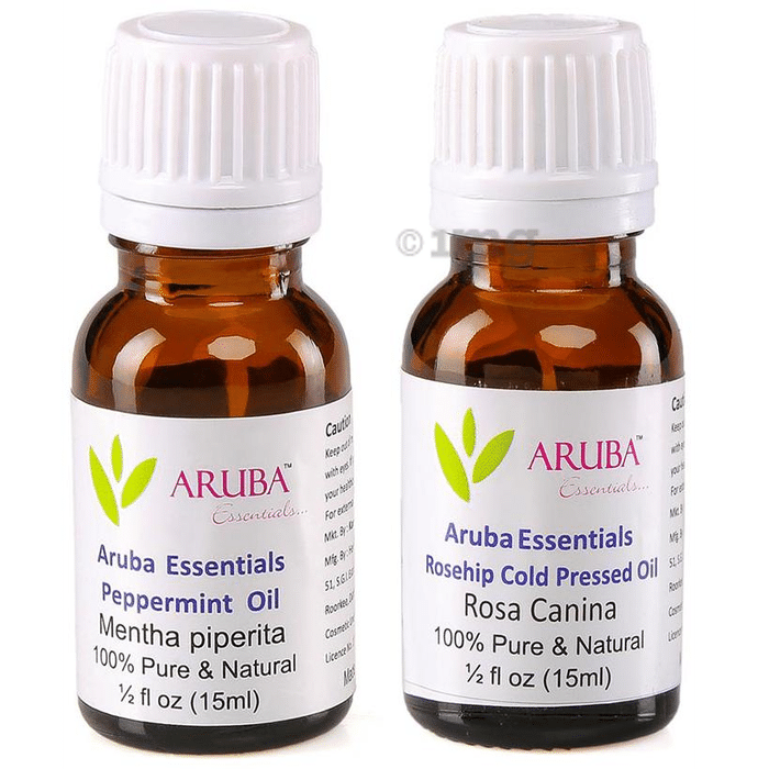 Aruba Essentials Combo Pack of Peppermint Oil and Rosehip Cold Pressed Oil (15ml Each)