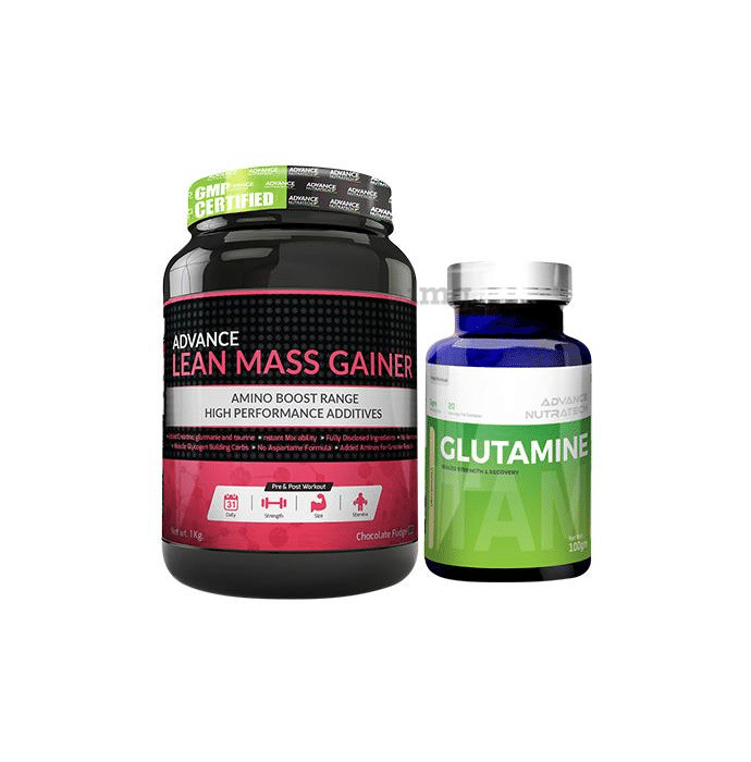 Advance Nutratech Combo Pack of Lean Mass Gainer Chocolate 1kg & Glutamine Powder Unflavored 100gm
