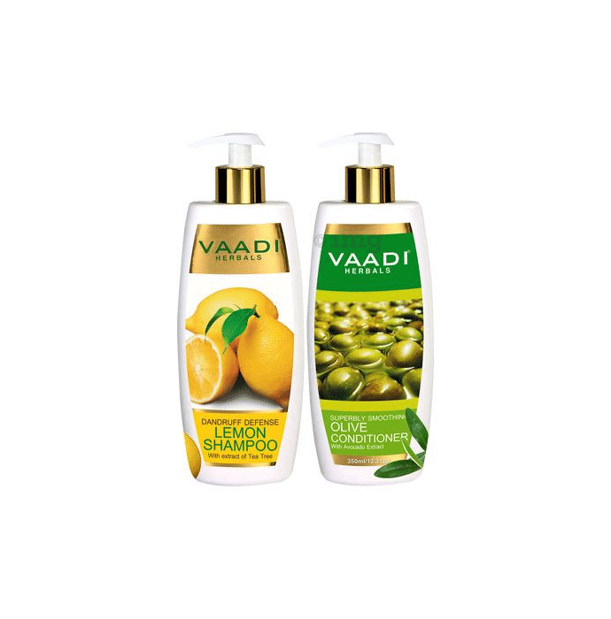 Vaadi Herbals Dandruff Defense Lemon Shampoo with Olive Conditioner (350ml Each)