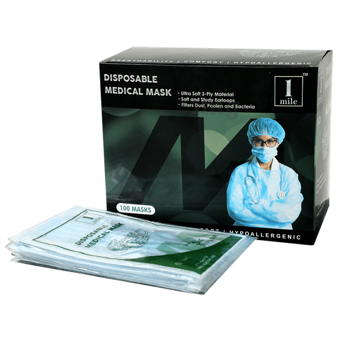 1Mile Disposable 3 Ply Face Mask Blue Single Pouch