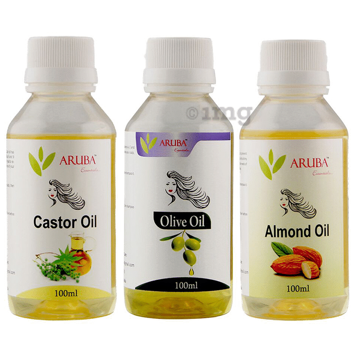 Aruba Essentials Combo Pack of Olive Oil 100ml, Castor Oil 100ml & Almond Oil 100ml