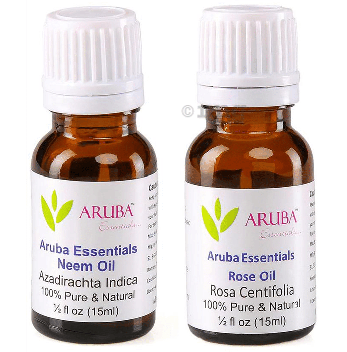 Aruba Essentials Combo Pack of Neem Oil and Rose Oil (15ml Each)