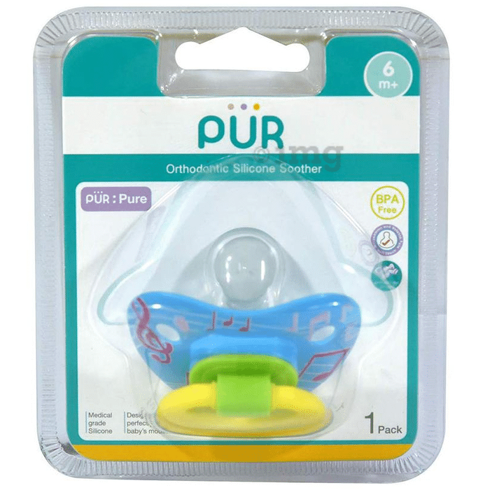 Pur Orthodontic Silicone Soother 6m+ Blue Regular