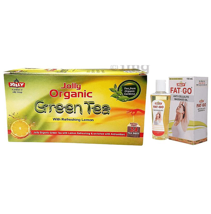 Jolly Combo Pack of Fat-Go Cellulite Massage Oil (110ml) & Organic Green Tea with Refreshing Lemon (24 Tea Bag)