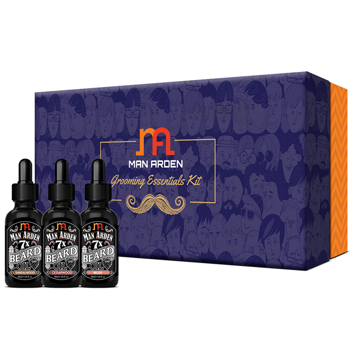 Man Arden Grooming Essentials Kit (Sandalwood + Cedarwood + Musk Beard Oils Set, 30ml Each)