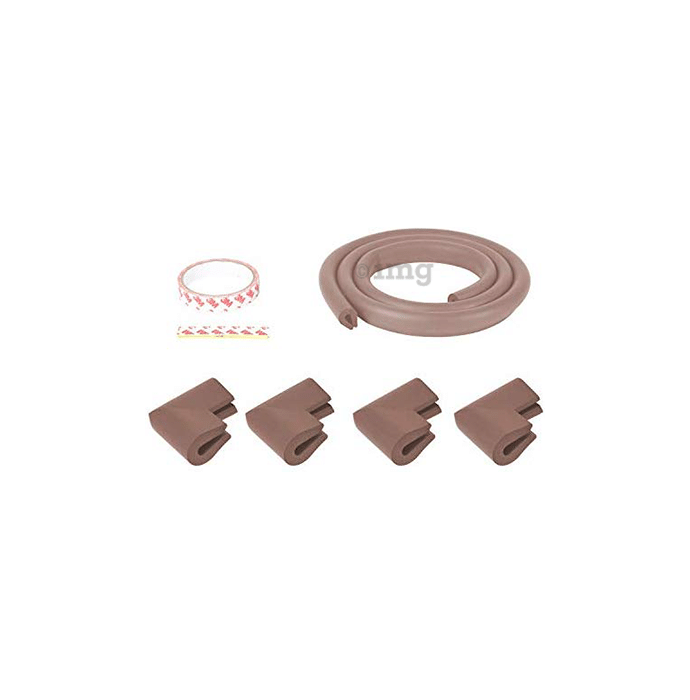 Safe-O-Kid Unique High Density 2mtr Long U-Shaped 1 Edge Guards with 4 Corner Cushions Brown