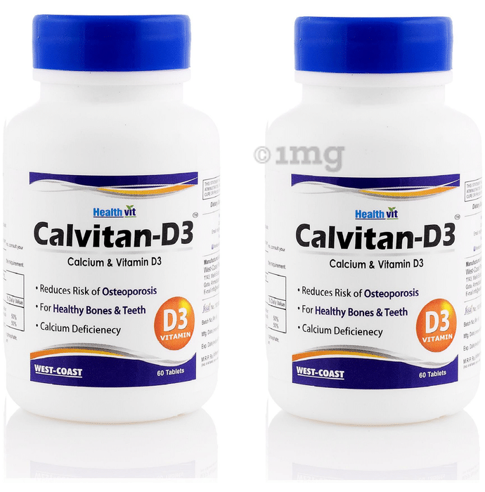 HealthVit Calvitan-D | With Calcium, Vitamin D & Chondroitin | For Bones, Joints, Teeth & Immunity | Tablet Pack of 2