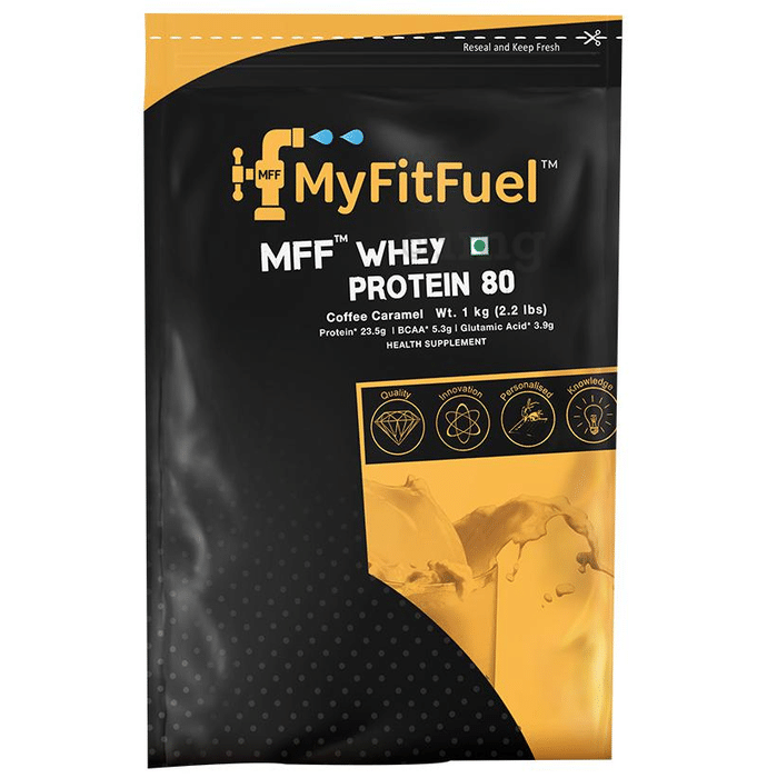 MyFitFuel Whey Protein 80 with Glutamic Acid for Muscle Recovery | Flavour Coffee Caramel