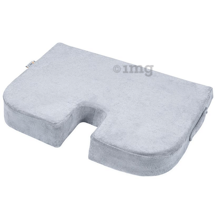 Fovera Car Seat Memory Foam Orthopedic U-Cut Out Wedge Cushion Large Velour Grey