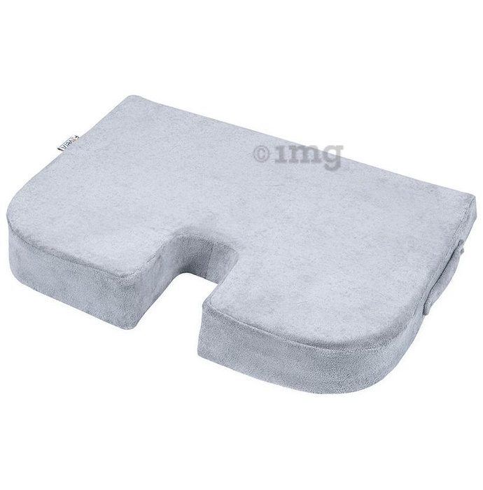 Fovera Car Seat Memory Foam Orthopedic U-Cut Out Wedge Cushion Large Velour Grey