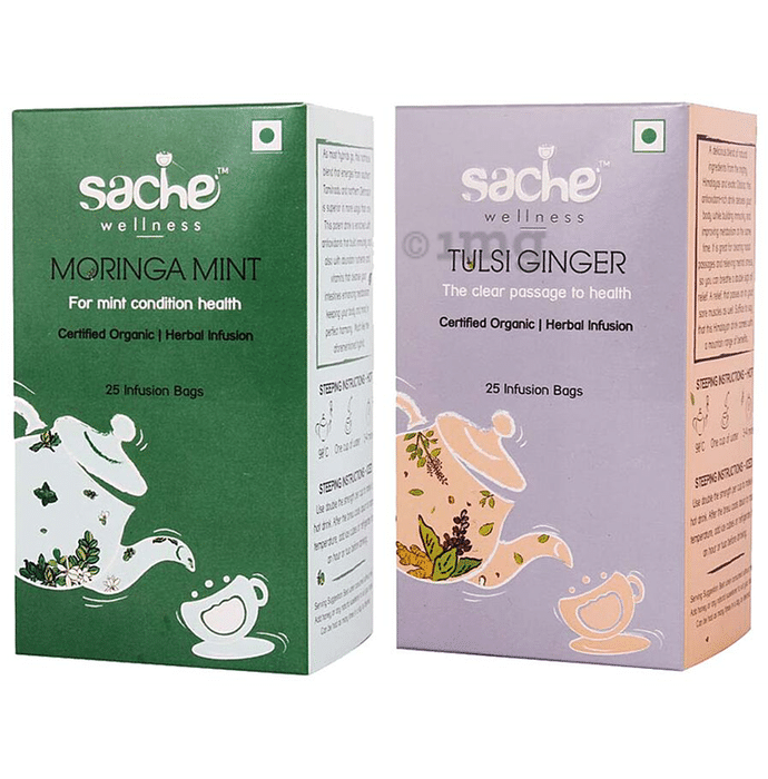 Sache Wellness Combo Pack of Organic Moringa Mint 25 Infusion Bags & Tulsi Ginger 25 Infusion Bags